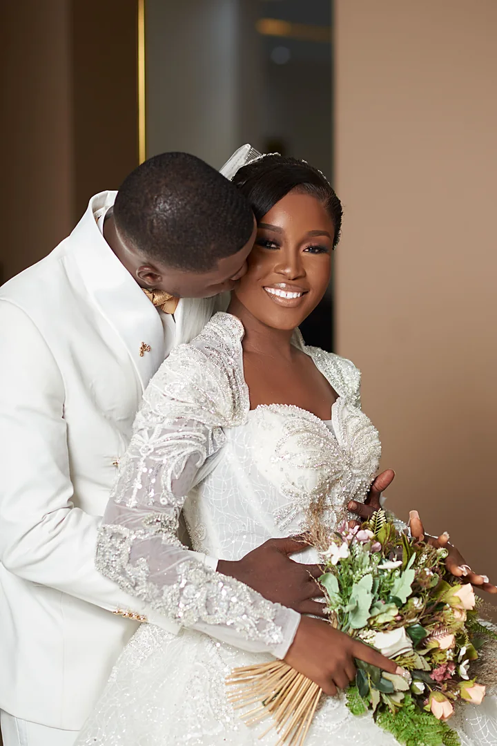 Bride and groom sharing a moment together on their wedding day